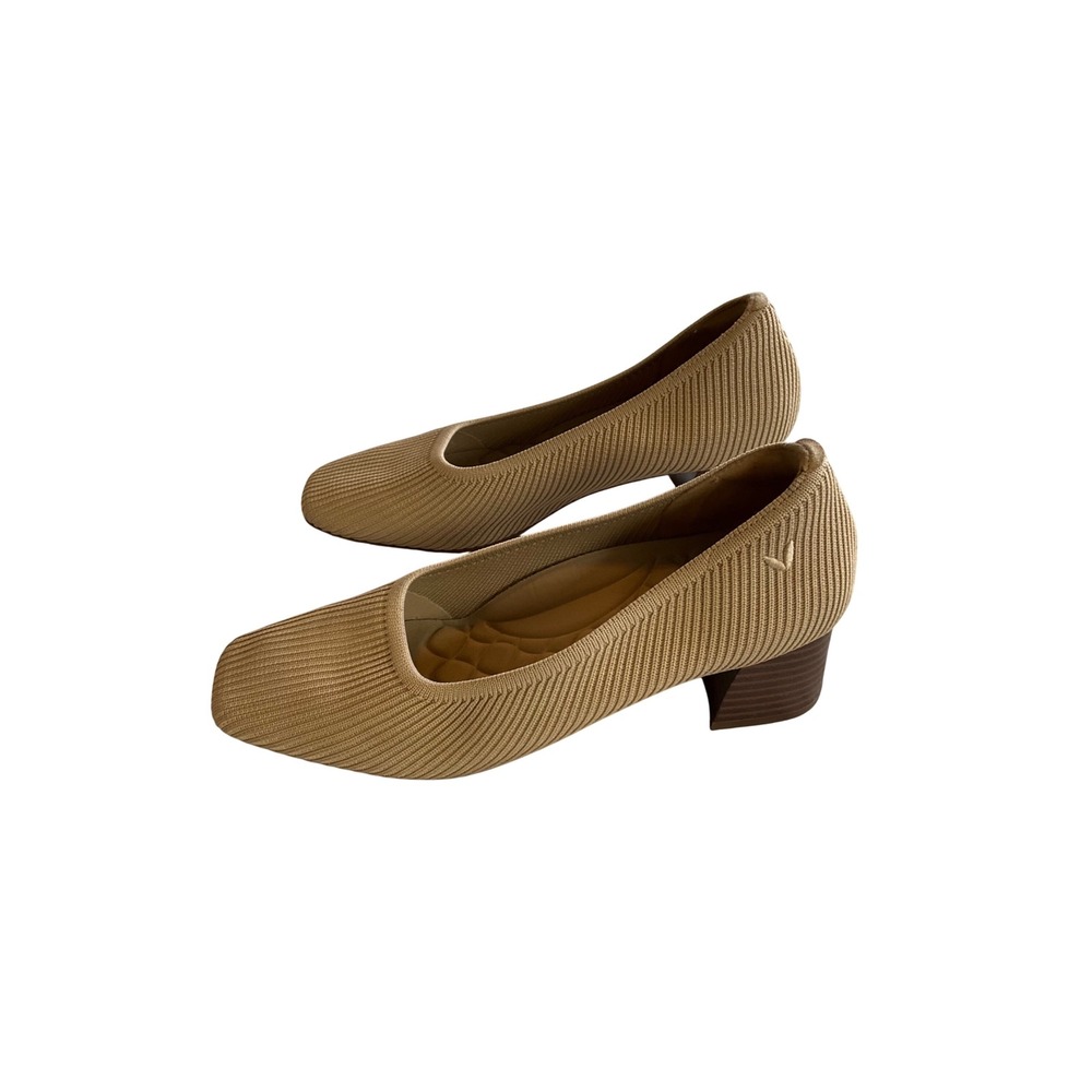 Classic Tan Low Block Heel Pumps